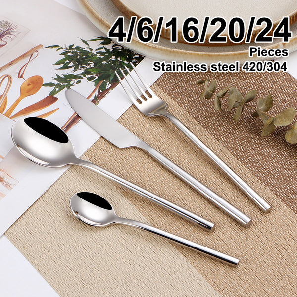 4 6 16 20 24pcs Sliver Cutlery Set Stainless Steel 304 Tableware