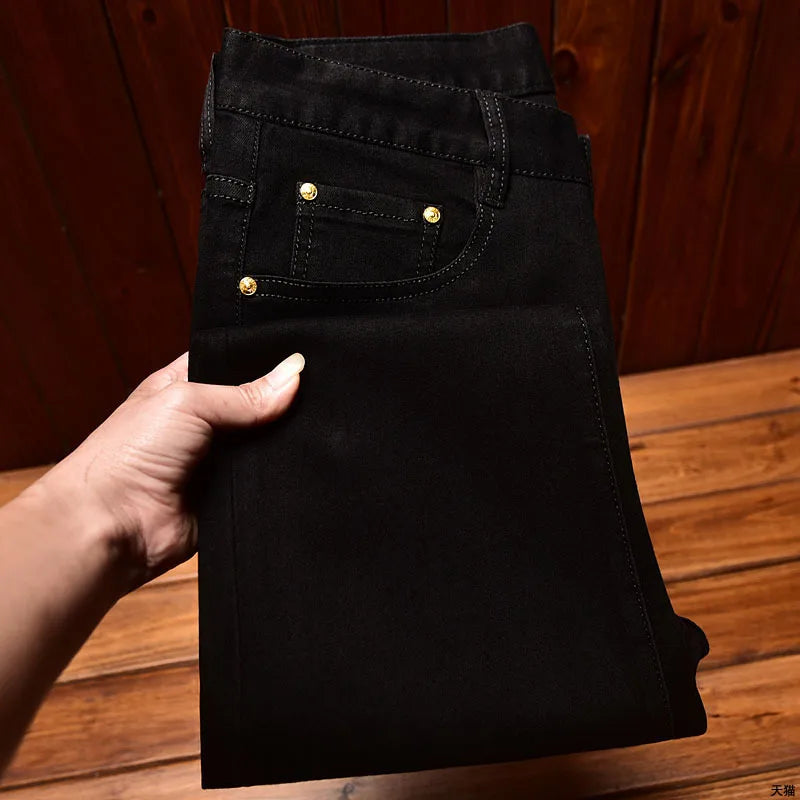 High-Quality Slim Fit Black Denim Jeans - Men's Casual Pants