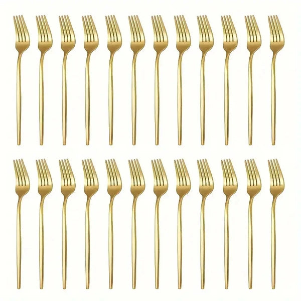 24pcs Golden Stainless Steel Dinner Fork Set Dinner Fork Can Be Used