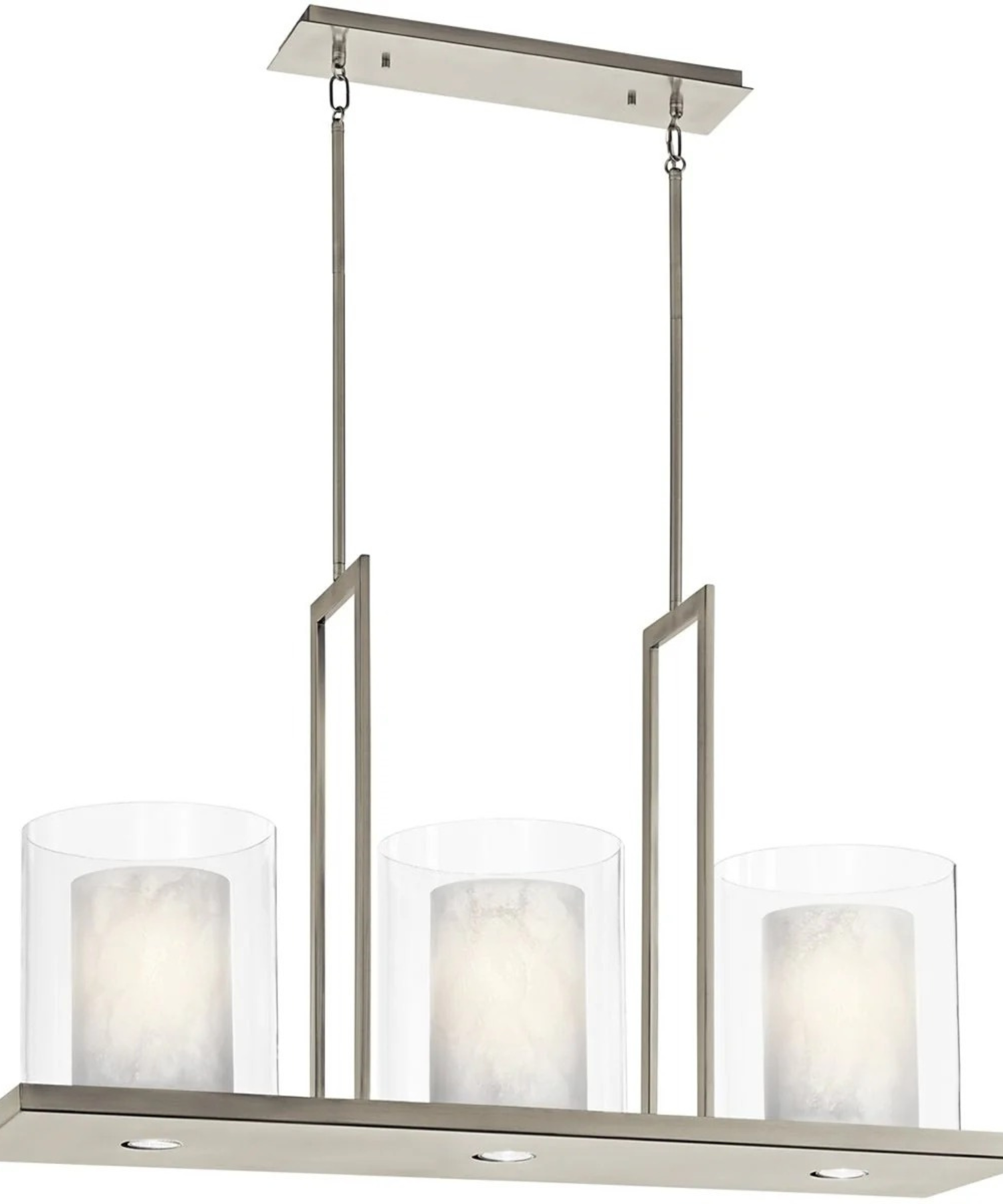 Triad Collection 6-Light Linear Chandelier with Layered Glass Shades – Pewter Finish