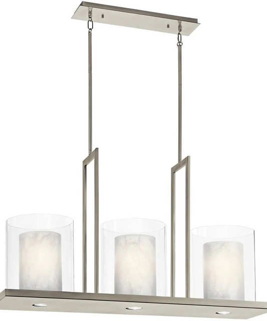 Triad Collection 6-Light Linear Chandelier with Layered Glass Shades – Pewter Finish