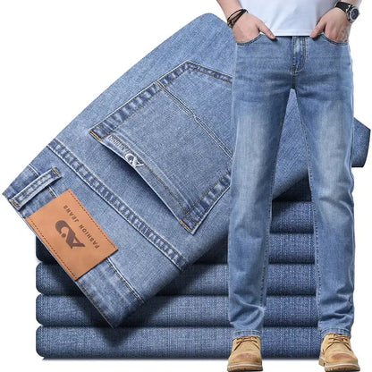 Spring Summer Men's Slim Thin Jeans - Retro Light Blue Denim Pants