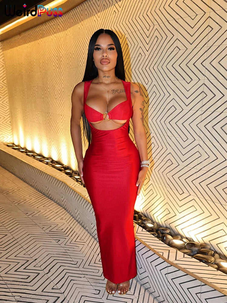 Weird Puss Sexy Backless Party Dress - Hollow Skinny Sleeveless