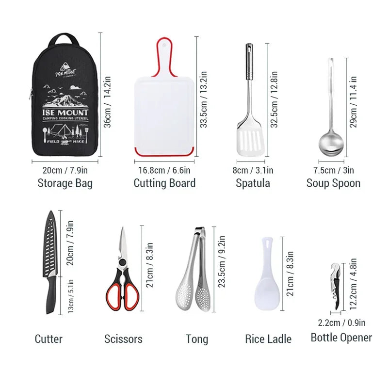 Portable Travel Utensils Set - 9PCs Stainless Steel Camping Cookware