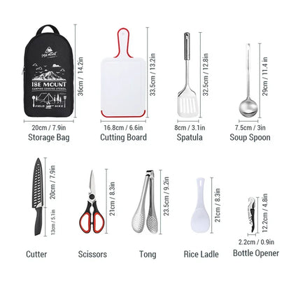 Portable Travel Utensils Set - 9PCs Stainless Steel Camping Cookware