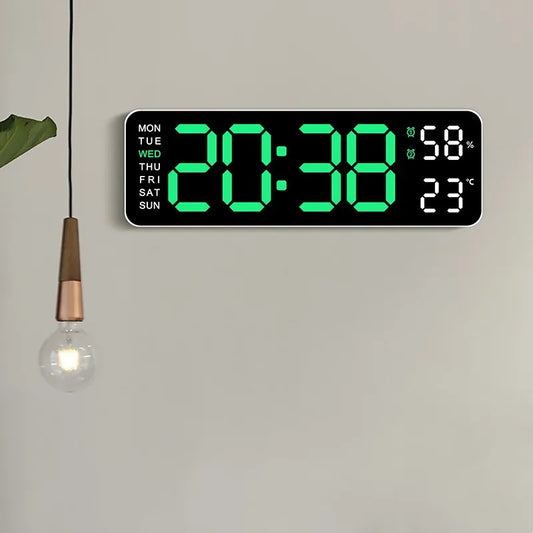 9 Inch Digital Wall Clock - USB Powered with Temp & Humidity Display