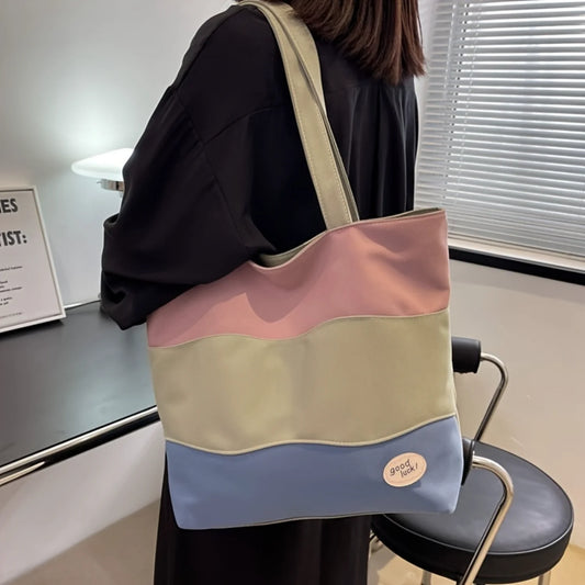Large Canvas Tote Bag - Women’s Color Block Vintage Shopper