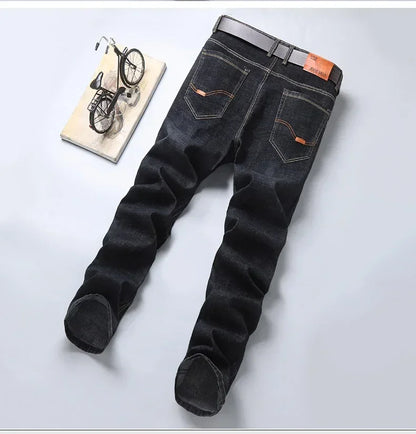 Spring Men's Slim-Fit Denim Pants - Black & Blue Classic Jeans