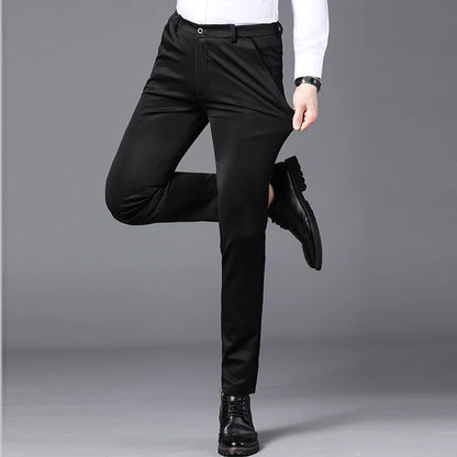 Spring Autumn Business Dress Pants - Elastic Waist Frosted Fabric Trousers