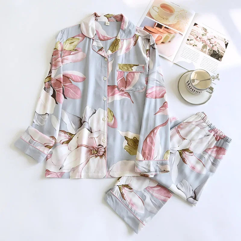 Viscose Long-Sleeved Trousers Ladies Pajamas Suit