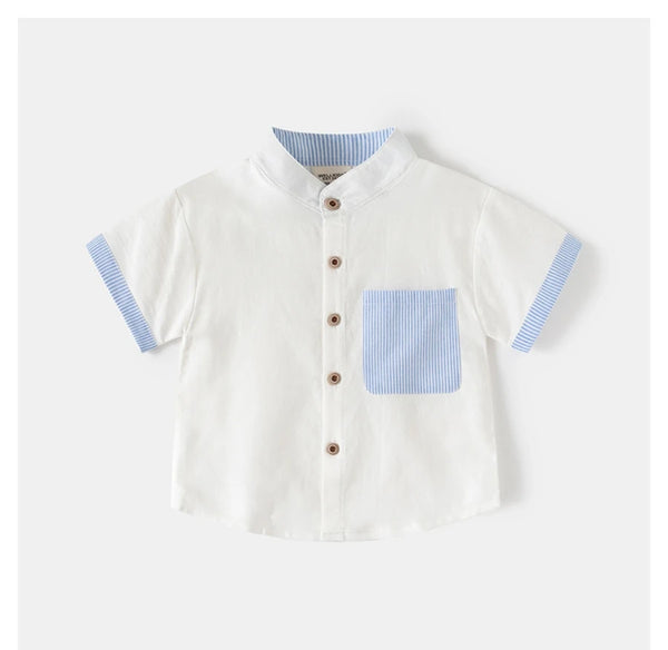 White Striped Pattern Shirt Stand Collar