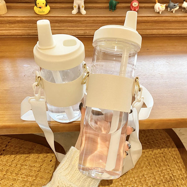 Cute Glass Water Bottle For Kids School Bubble Tea Straw Cups Pu