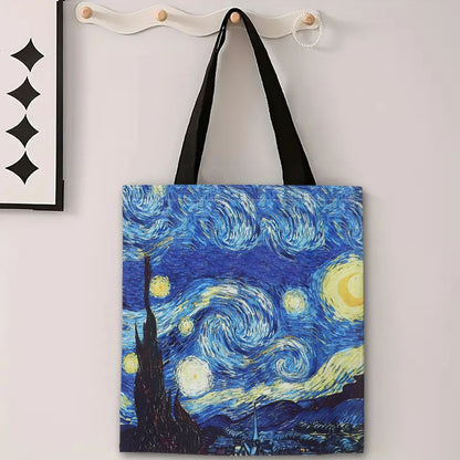 Van Gogh Linen Tote Bag | Starry Night & Sunflower Design
