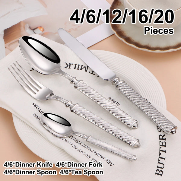 4 6 12 16 20pcs Sliver Tableware Stainless Steel Cutlery Mirror