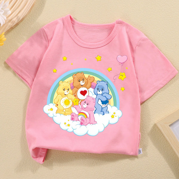 Care Bears T Shirt For Children Cartoon Round Collar Tee Top Kawaii