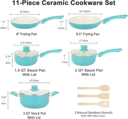 11-Piece Nonstick Pots & Pans Set, Ceramic Induction Cookware