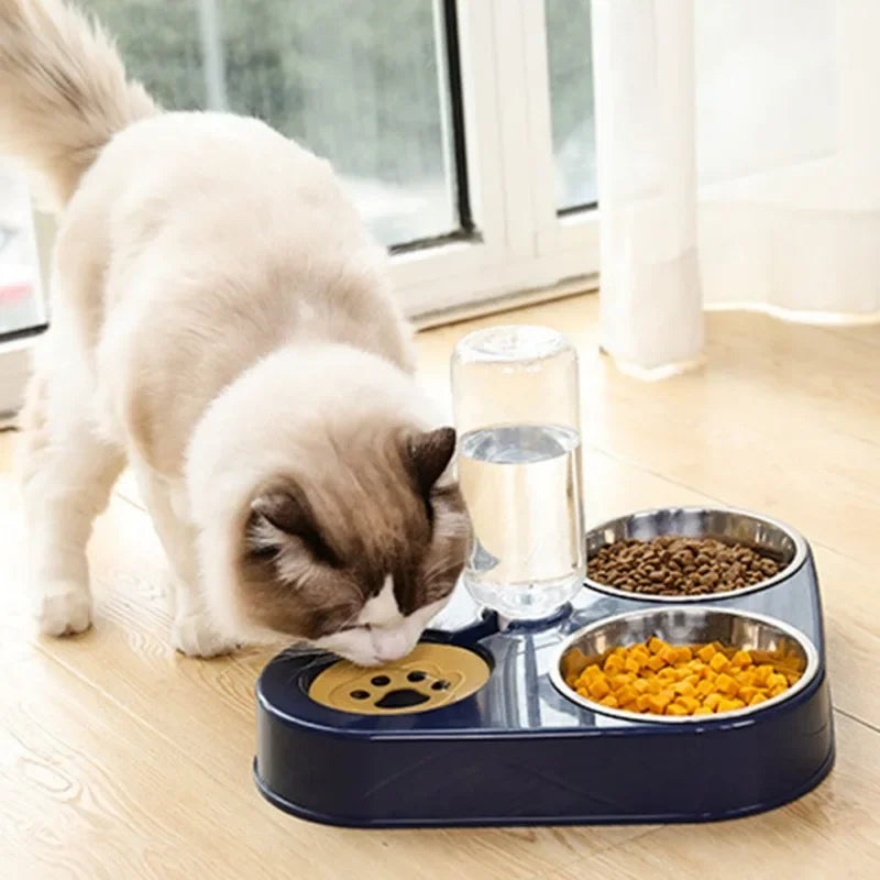 3-in-1 Stainless Steel Pet Feeder - Dog & Cat Food and Water Bowl