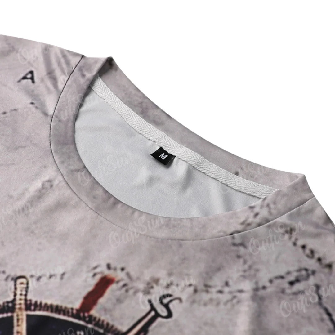 Men's Vintage Nautical Map Compass Print T-Shirt