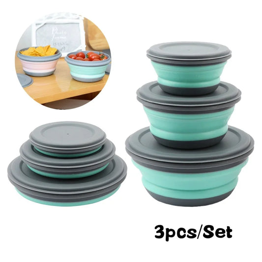 Portable Silicone Folding Lunch Bowl Set (3-Pack) with Lids