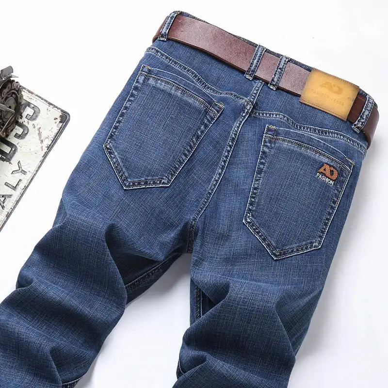 Spring Summer Men's Slim Thin Jeans - Retro Light Blue Denim Pants