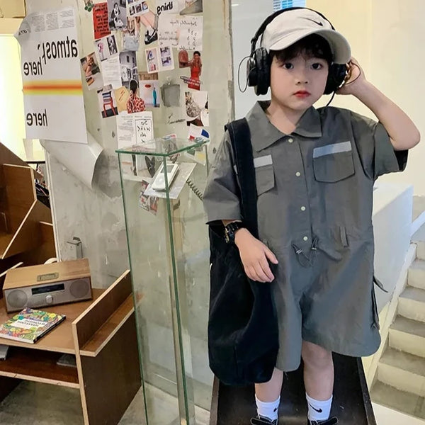 Children S Boy Overalls Waist Cinching Bags Jumpsuit Spring And