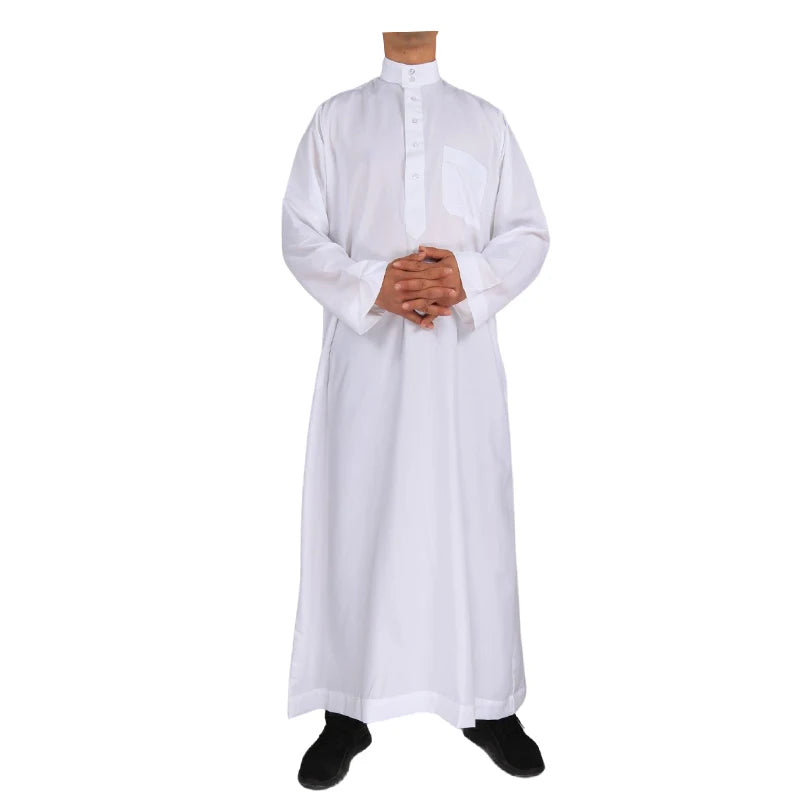 Men's Islamic Kaftan Thobe | Dubai Abaya Style Long Sleeve Prayer Dress