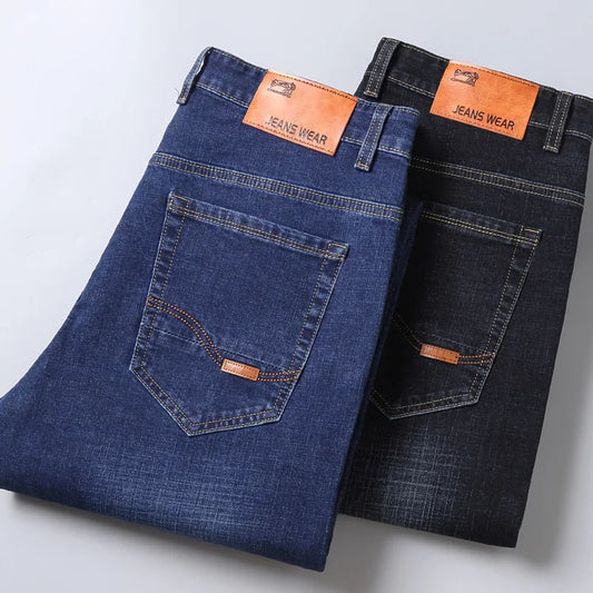 Men's Stretch Jeans - Slim Straight Fit Black & Blue Trousers