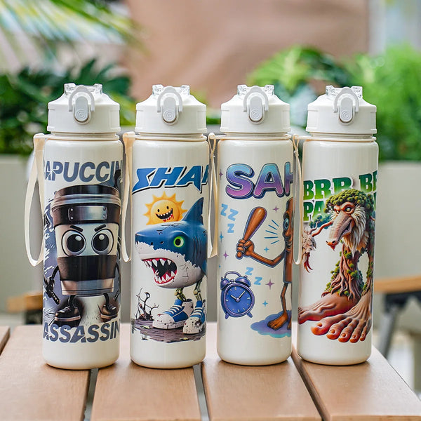 750ML Italian Brainrot Water Bottle With Straw Tung Tung Sahur