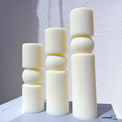 6 Designs Ribbed Pillar Candle Mold - Geometric Silicone Mold