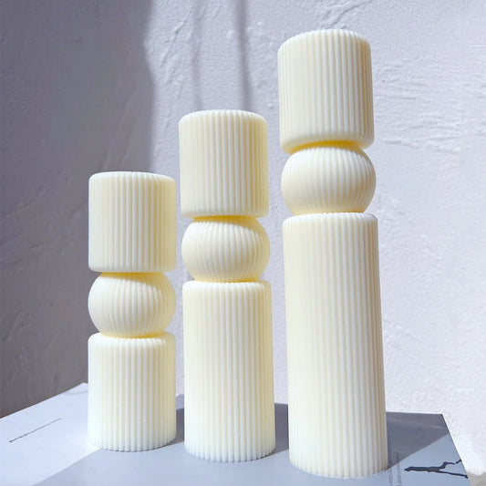 6 Designs Ribbed Pillar Candle Mold - Geometric Silicone Mold
