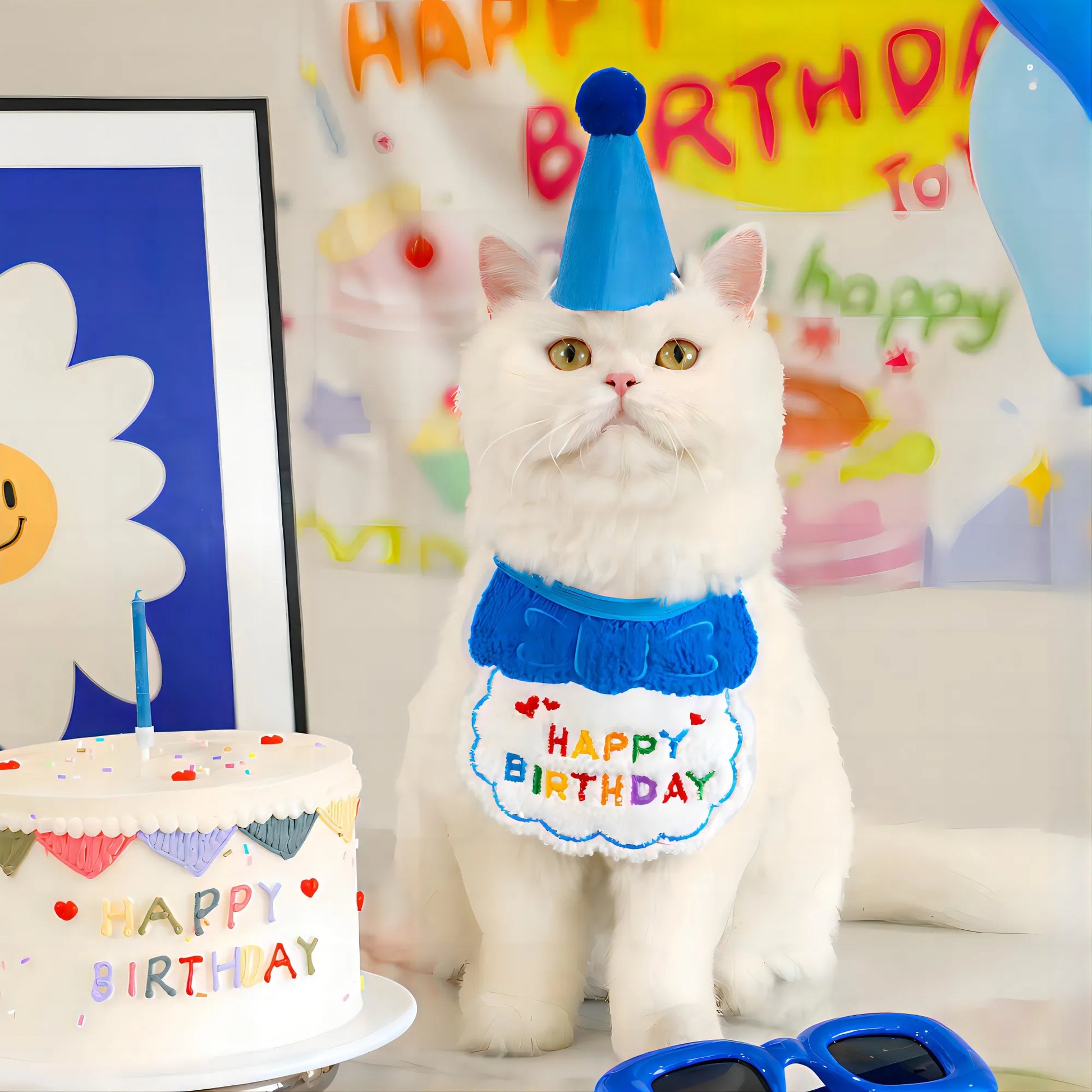 Cute Puppy Birthday Scarf & Hat Set – Perfect for Small Medium Pets