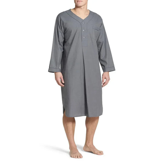 2024 Men Muslim Summer Loose Robe Solid Color Vintage Stand Collar Long Sleeve Robes Saudi Arabia Moroccan Muslim Solid Pajamas