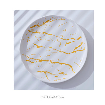 European Marbled Ceramic Plate with Gold Rim