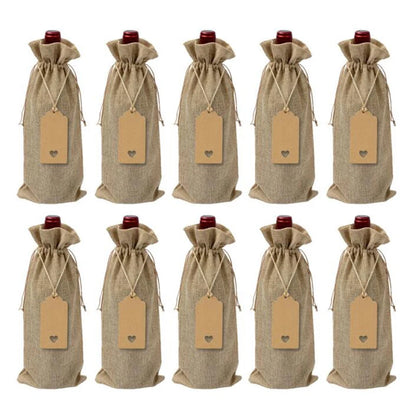 Burlap Wine Bags - Jute Wine Bottle Bags with Drawstrings