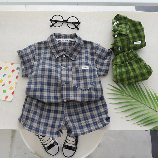 Kids Clothes Baby Boy Girl Plaid T Shirt Shorts Set Summer Clothing
