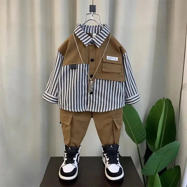 Boys Spring Autumn Clothing Set Baby Striped Shirt Pants 2pcs Set