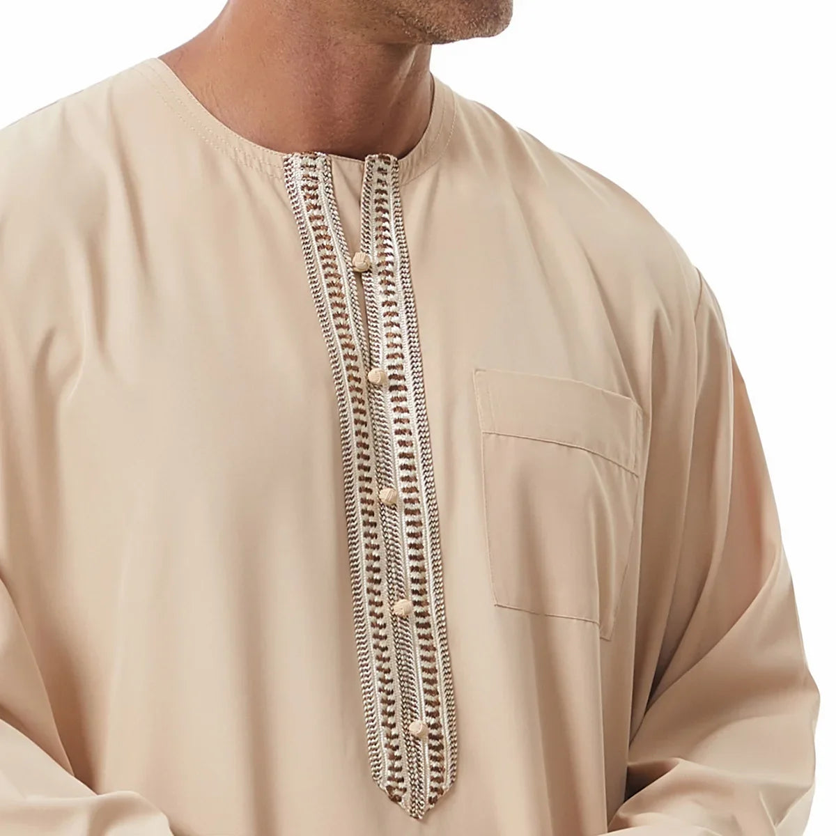 Men's Embroidered Islamic Thobe (Jubba/Dishdasha) | Saudi Arabic Long Sleeve Robe