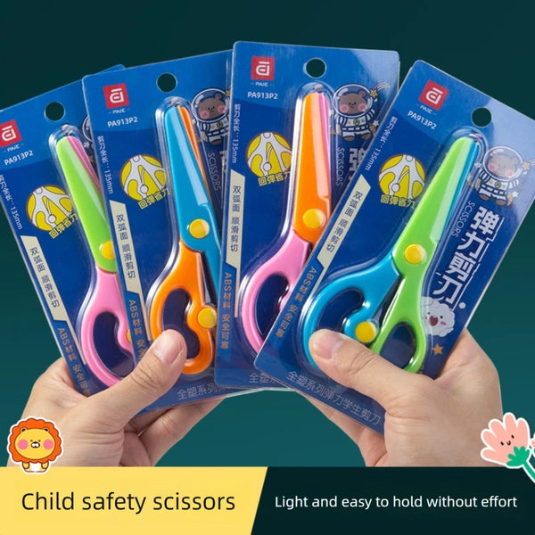 Kids Safety Scissors Round Tip Cartoon Plastic Spring Loaded Toddler