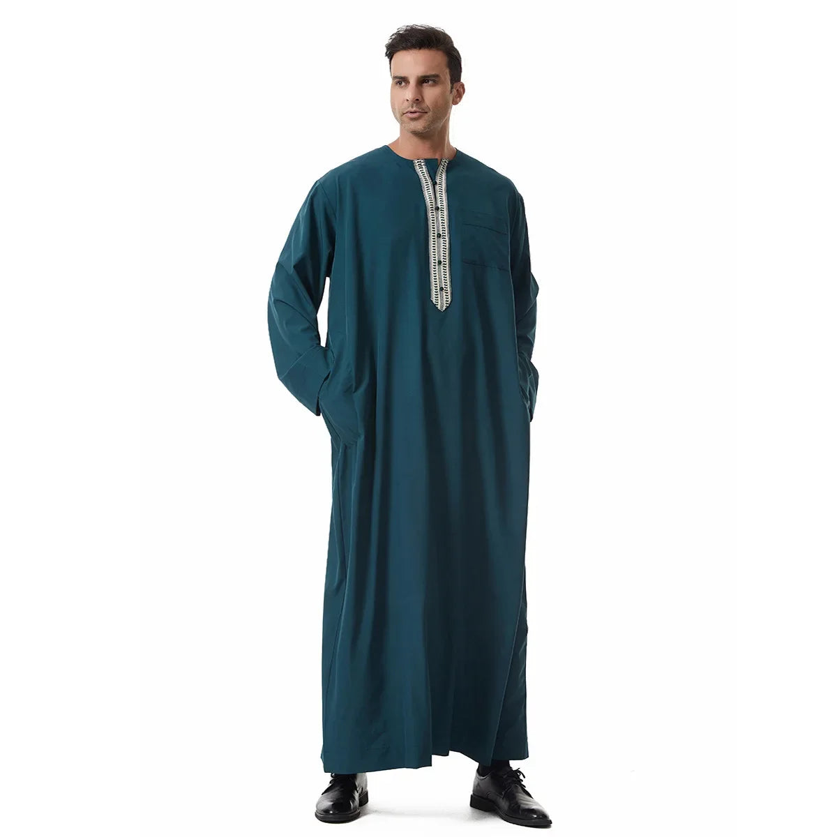 Men's Embroidered Islamic Thobe (Jubba/Dishdasha) | Saudi Arabic Long Sleeve Robe