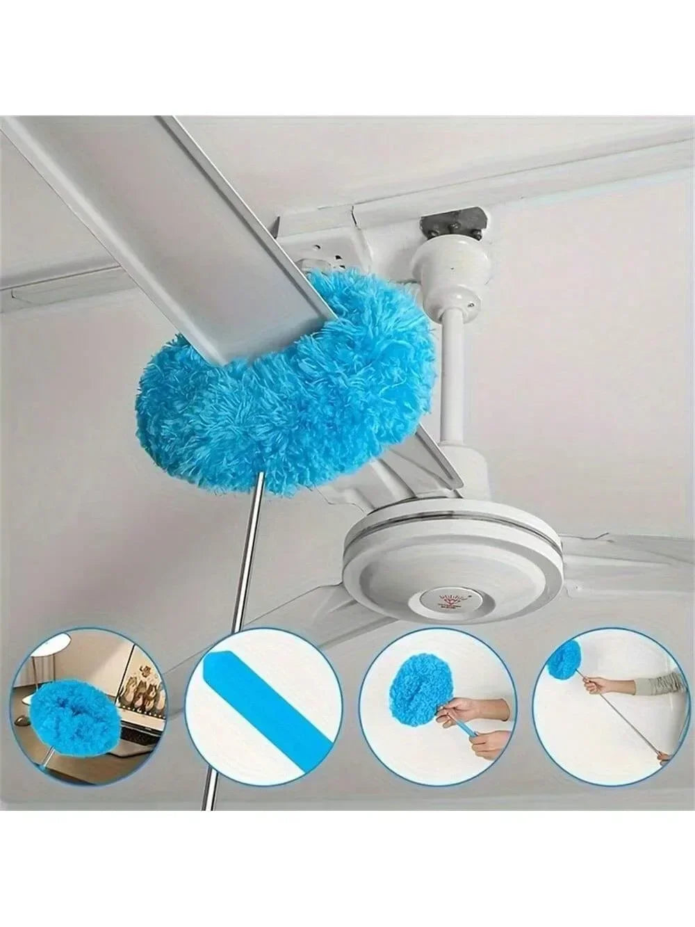 Microfiber Ceiling Fan Duster - Extendable Long Handle Cleaning Brush