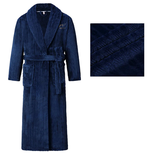 Unisex Thicken Long Robe: Soft Flannel & Coral Fleece Winter Warm Sleepwear