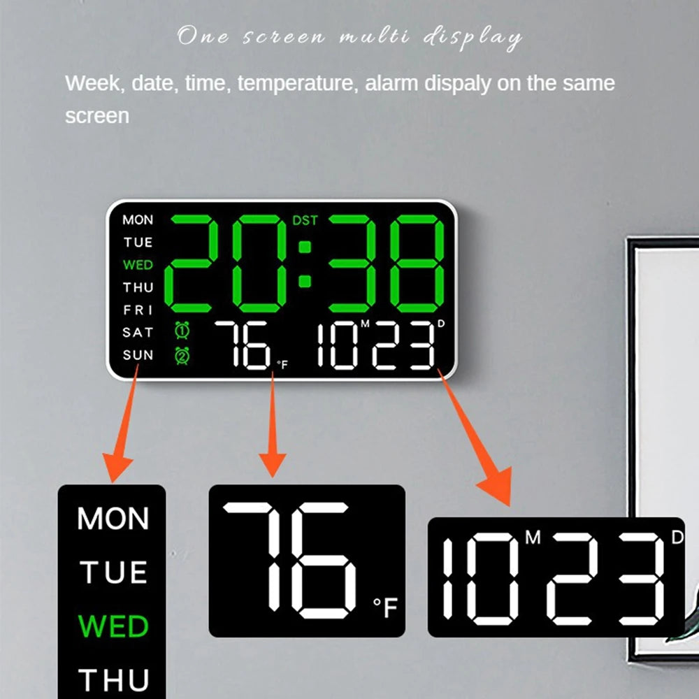 Large Digital Wall Clock - Voice Control Alarm Clock with Temperature Display