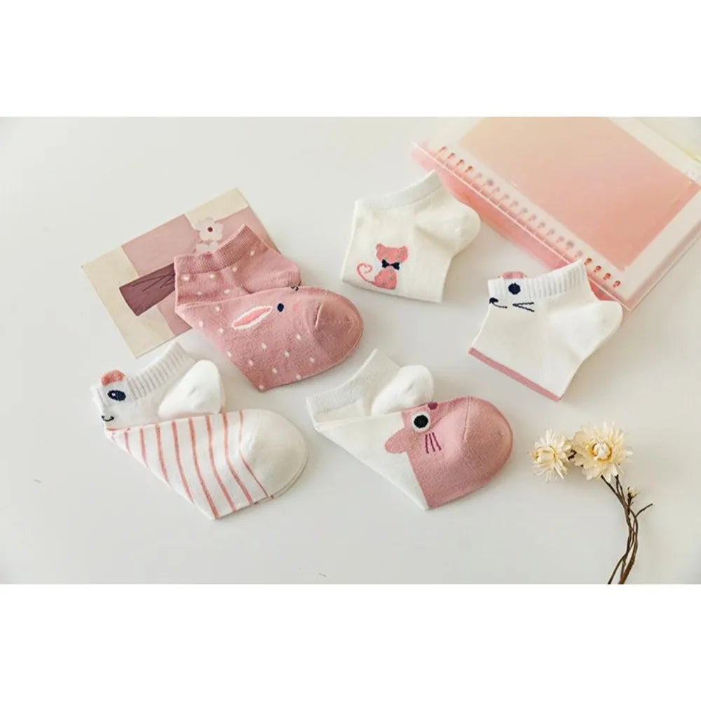 Women's Pink Cute Rabbit Socks - Spring Summer Cotton Socks