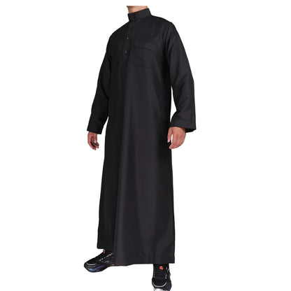 Men's Islamic Kaftan Thobe | Dubai Abaya Style Long Sleeve Prayer Dress