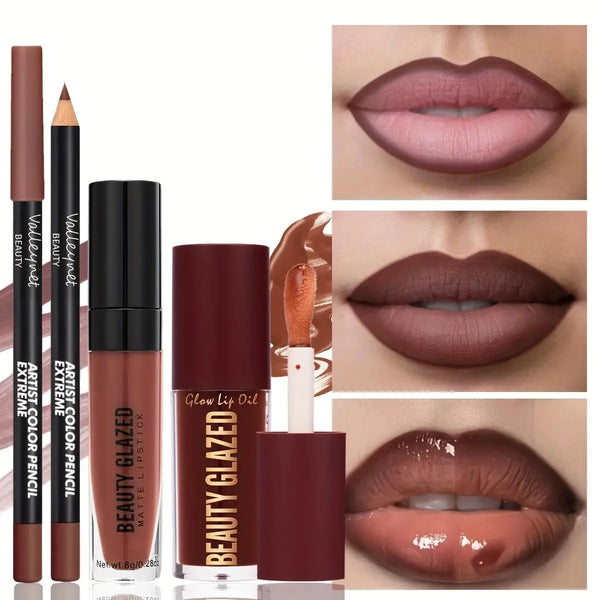 3pcs Set Makeup Set Matte Lip Liner Lip Glaze Moisturizing Oil Long