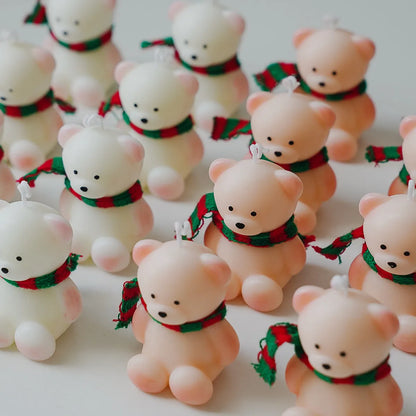 Christmas Scarf Bear Scented Candle - English Pear & Freesia Scent