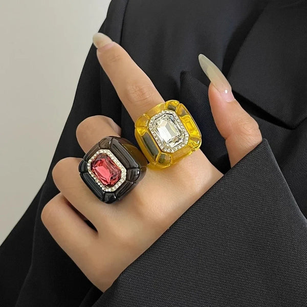 New Colorful Rhinestones Ring Geometric Three Dimensional Finger