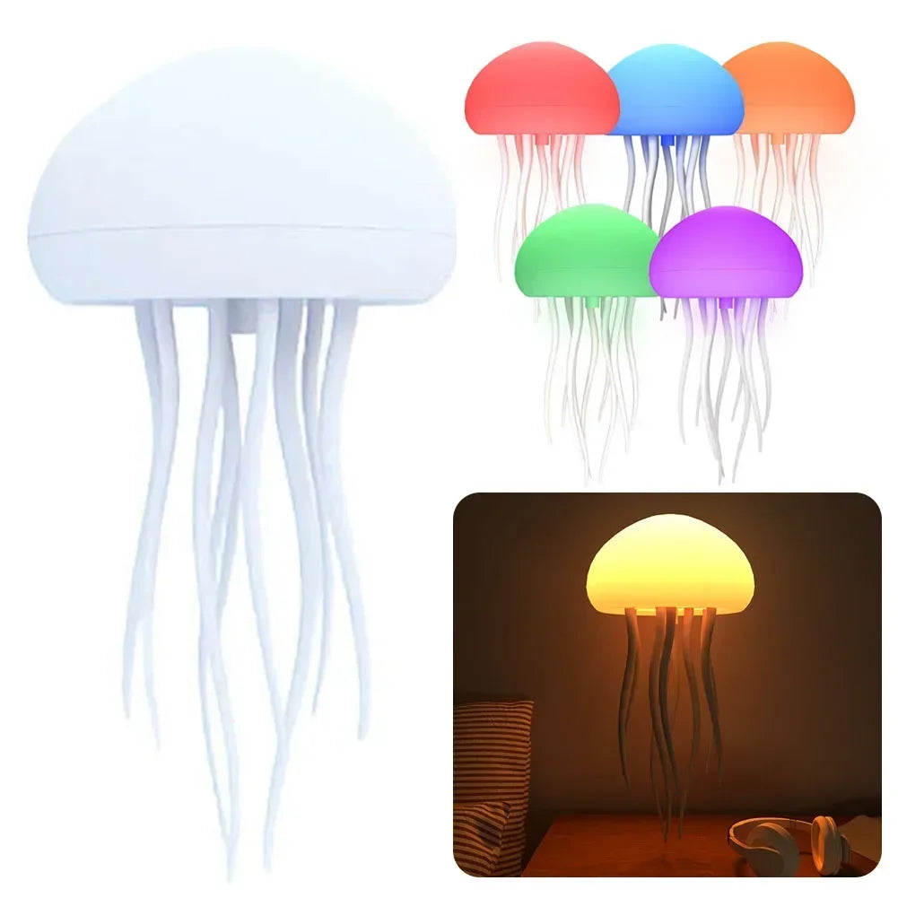 Cartoon Jellyfish Night Light - RGB Gradient LED Lamp with Voice Control