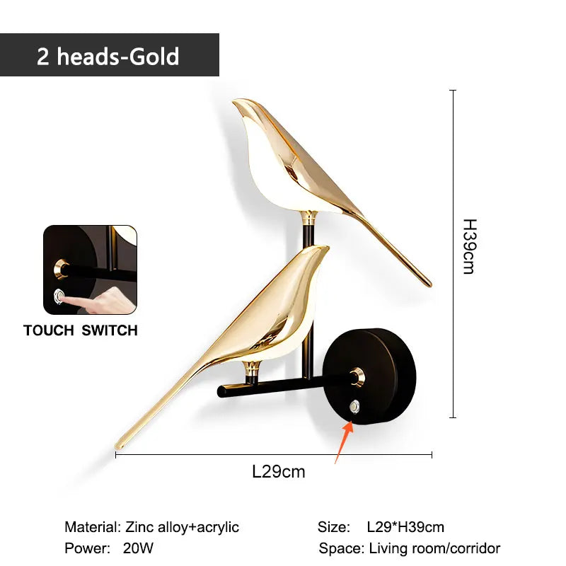 Creative Bird LED Wall Sconce with Touch Switch