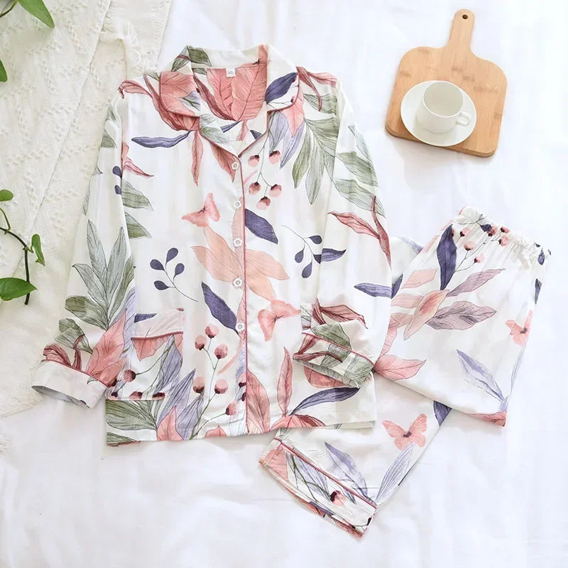 Viscose Long-Sleeved Trousers Ladies Pajamas Suit